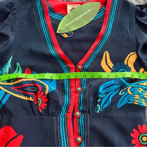 FARM Rio Blue Vintage Forest Midi Dress, Navy Blue Silky Viscose, Large - Picture 11 of 14